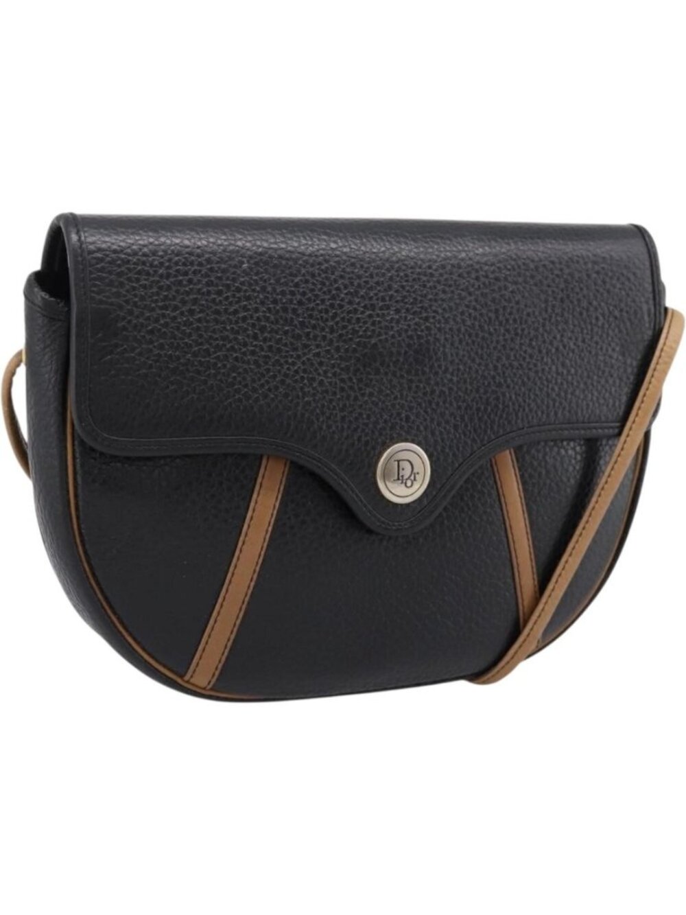 Christian Dior Shoulder Bag Leather Black Gold Tone